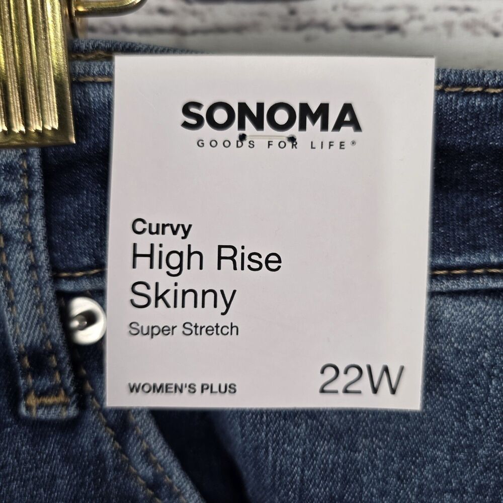 Sonoma Goods For Life Curvy Skinny Jeans Womens 22W Blue Wash High Rise Stretch - Picture 4 of 11
